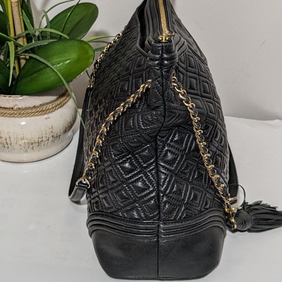 Tory Burch Fleming Marion Quilted Chain Large Women's Tote Black - Picture 4 of 16